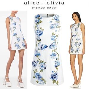 Alice + Olivia Clyde Embellished Floral Shift Minidress Blue White Sz 6 NWT 748$